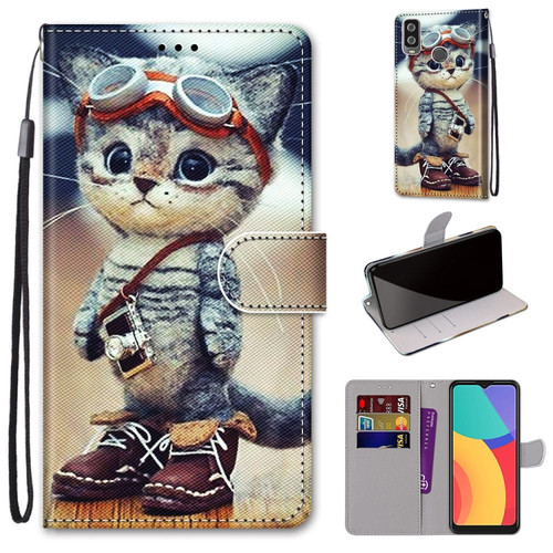 Alcatel 1L - 2021 Coloured Drawing Cross Texture Horizontal Flip PU Leather Case with Holder & Card Slots & Wallet & Lanyard - Leather Shoes Cat