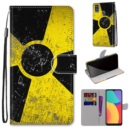 Alcatel 1L - 2021 Coloured Drawing Cross Texture Horizontal Flip PU Leather Case with Holder & Card Slots & Wallet & Lanyard - Yellow Black Logo