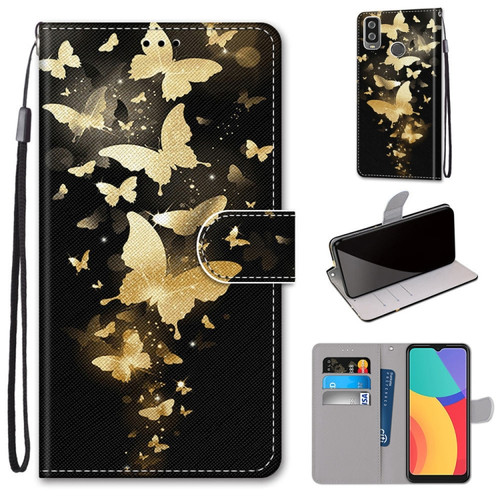 Alcatel 1L - 2021 Coloured Drawing Cross Texture Horizontal Flip PU Leather Case with Holder & Card Slots & Wallet & Lanyard - Golden Butterfly Group