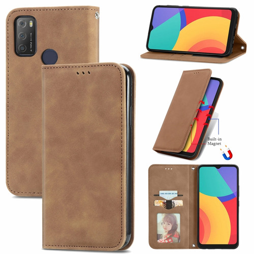 Alcatel 1S 2021 Retro Skin Feel Business Magnetic Horizontal Flip Leather Case with Holder & Card Slots & Wallet & Photo Frame - Brwon