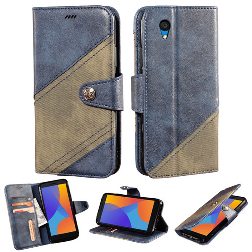 Alcatel 1 2021 Contrast Color Splicing Retro Texture Horizontal Flip PU Leather Case with Card Slots & Holder & Wallet - Blue