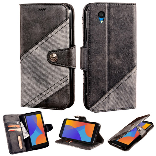 Alcatel 1 2021 Contrast Color Splicing Retro Texture Horizontal Flip PU Leather Case with Card Slots & Holder & Wallet - Black