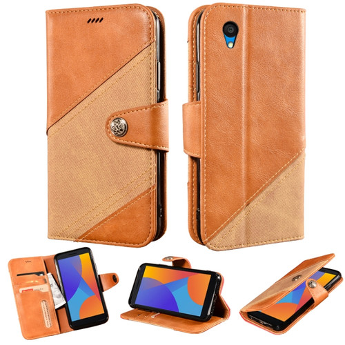 Alcatel 1 2021 Contrast Color Splicing Retro Texture Horizontal Flip PU Leather Case with Card Slots & Holder & Wallet - Brown