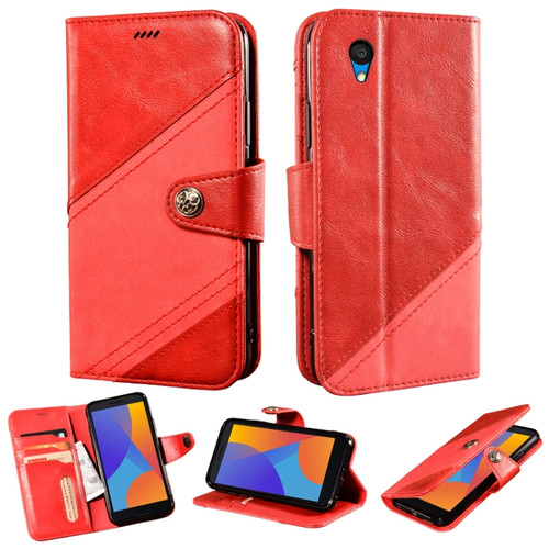 Alcatel 1 2021 Contrast Color Splicing Retro Texture Horizontal Flip PU Leather Case with Card Slots & Holder & Wallet - Red