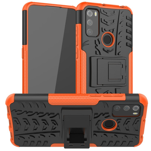 Alcatel 3L - 2021 Tire Texture Shockproof TPU+PC Protective Case with Holder - Orange