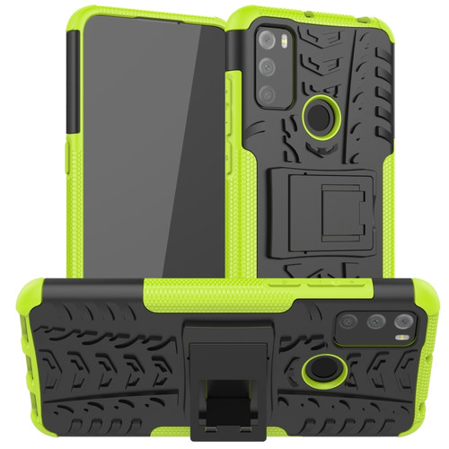 Alcatel 3L - 2021 Tire Texture Shockproof TPU+PC Protective Case with Holder - Green