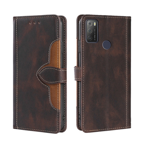 Alcatel 1S 2021 / 3L 2021 Skin Feel Straw Hat Magnetic Buckle Leather Phone Case - Brown