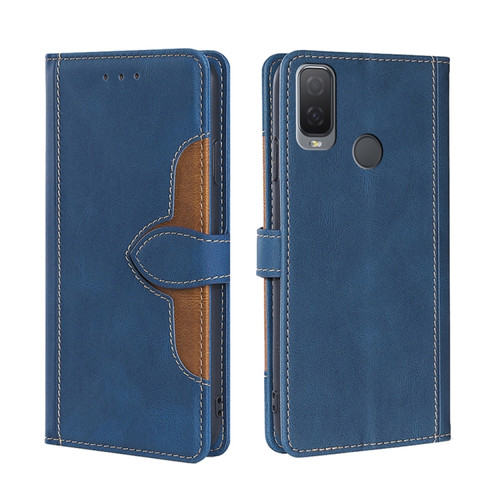 Alcatel 1L 2021 Skin Feel Straw Hat Magnetic Buckle Leather Phone Case - Blue