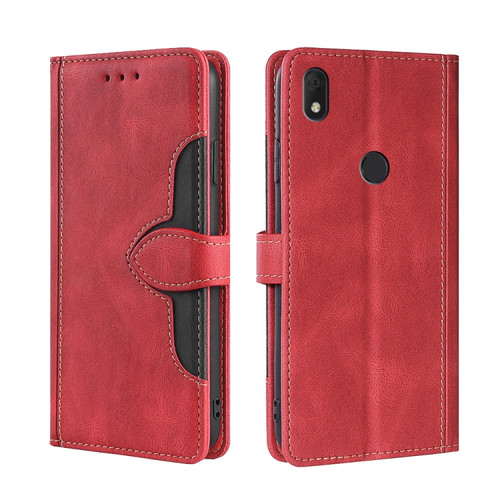 Alcatel Axel / Lumos Skin Feel Straw Hat Magnetic Buckle Leather Phone Case - Red