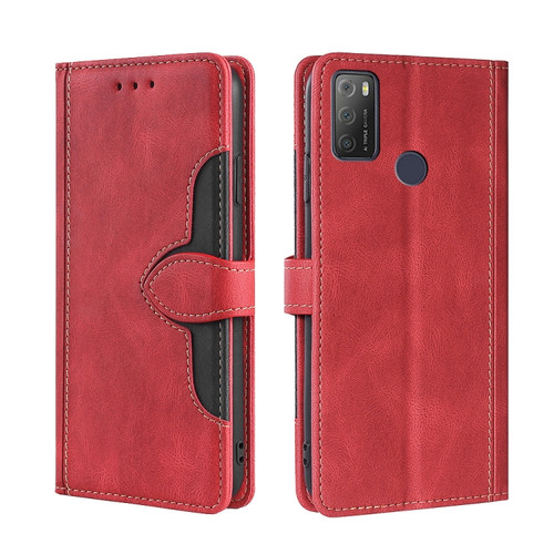 Alcatel 1S 2021 / 3L 2021 Skin Feel Straw Hat Magnetic Buckle Leather Phone Case - Red