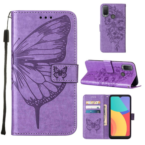 Alcatel 1L 2021 Embossed Butterfly Leather Phone Case - Purple