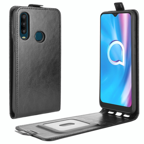 Alcatel 1SE 2020 R64 Texture Single Vertical Flip Leather Protective Case with Card Slots & Photo Frame - Black