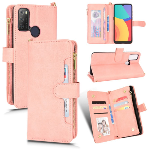 Alcatel 1S 2021 / 3L 2021 Litchi Texture Zipper Leather Phone Case - Pink