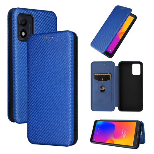 Alcatel 1B 2022 Carbon Fiber Texture Flip Leather Phone Case - Blue