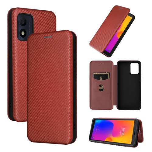 Alcatel 1B 2022 Carbon Fiber Texture Flip Leather Phone Case - Brown