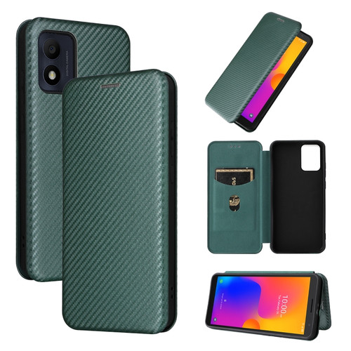 Alcatel 1B 2022 Carbon Fiber Texture Flip Leather Phone Case - Green