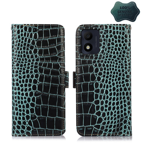 Alcatel 1B 2022 Crocodile Top Layer Cowhide Leather Phone Case - Green