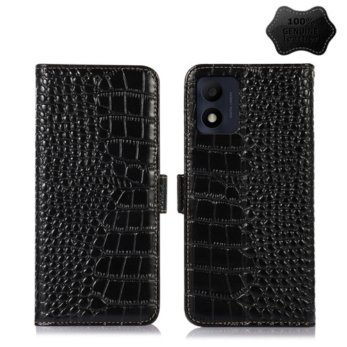 Alcatel 1B 2022 Crocodile Top Layer Cowhide Leather Phone Case - Black
