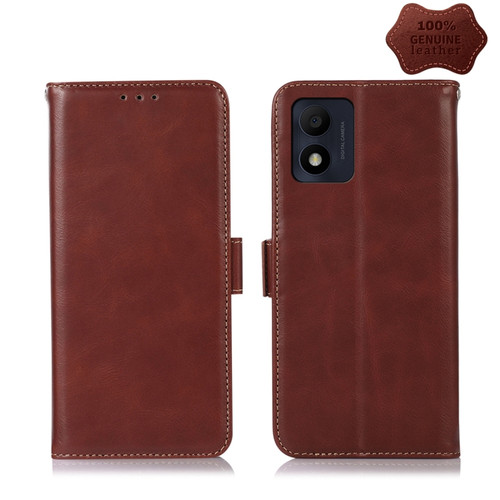 Alcatel 1B 2022 Crazy Horse Top Layer Cowhide Leather Phone Case - Brown