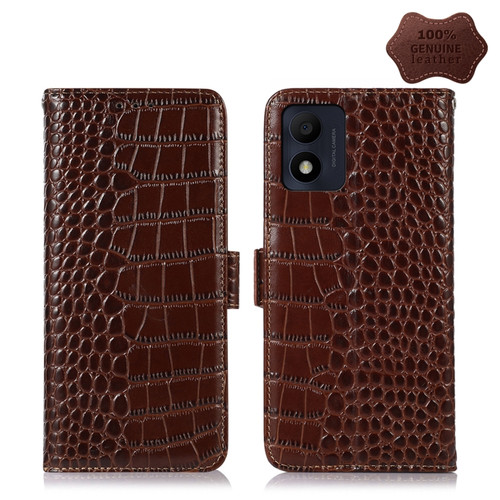 Alcatel 1B 2022 Crocodile Top Layer Cowhide Leather Phone Case - Brown