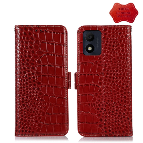 Alcatel 1B 2022 Crocodile Top Layer Cowhide Leather Phone Case - Red