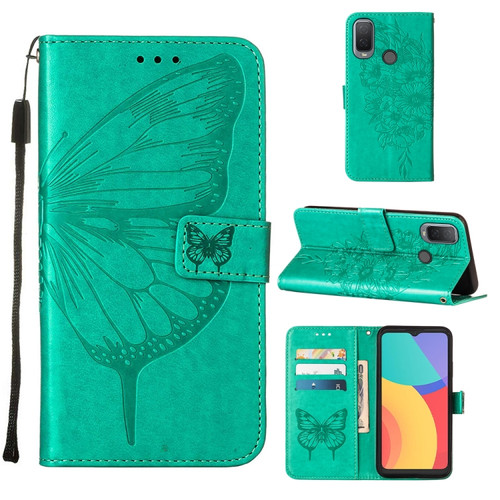 Alcatel 1L 2021 Embossed Butterfly Leather Phone Case - Green