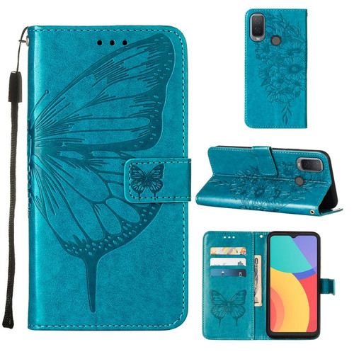 Alcatel 1L 2021 Embossed Butterfly Leather Phone Case - Blue