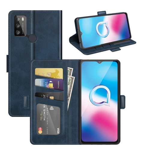 Alcatel 1S 2021/3L 2021 Dual-side Magnetic Buckle Horizontal Flip Leather Case with Holder & Card Slots & Wallet - Dark Blue