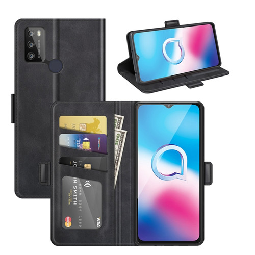 Alcatel 1S 2021/3L 2021 Dual-side Magnetic Buckle Horizontal Flip Leather Case with Holder & Card Slots & Wallet - Black