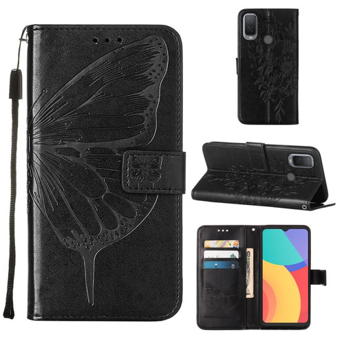 Alcatel 1L 2021 Embossed Butterfly Leather Phone Case - Black