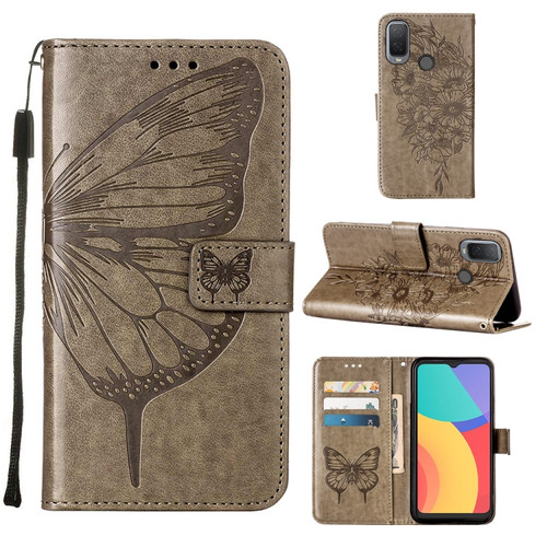 Alcatel 1L 2021 Embossed Butterfly Leather Phone Case - Grey