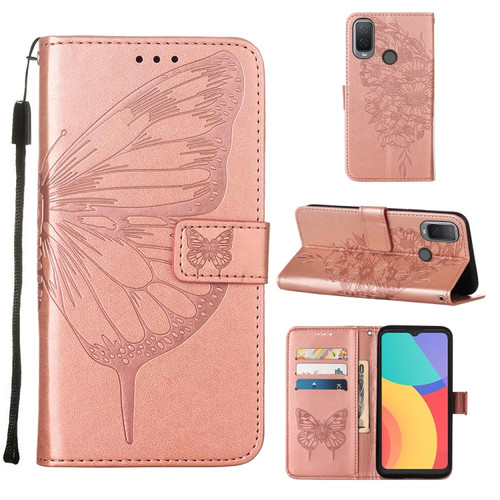 Alcatel 1L 2021 Embossed Butterfly Leather Phone Case - Rose Gold