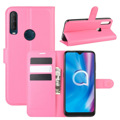 alcatel 1S - 2020 Litchi Texture Horizontal Flip Protective Case with Holder & Card Slots & Wallet - Rose red
