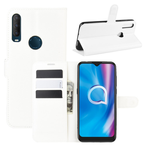 alcatel 1S - 2020 Litchi Texture Horizontal Flip Protective Case with Holder & Card Slots & Wallet - White