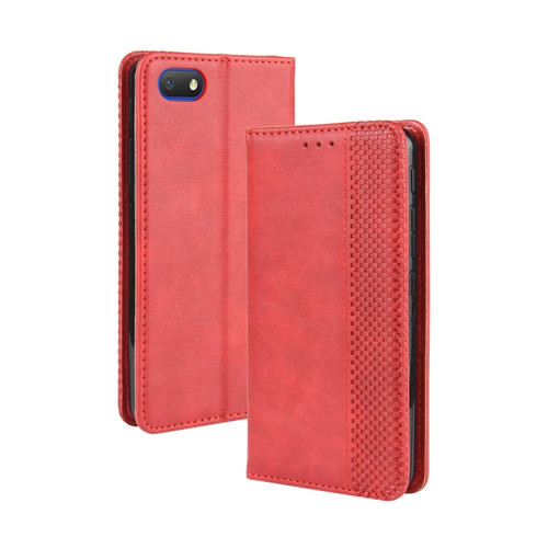 Alcatel 1V - 2019 without Fingerprint Hole Magnetic Buckle Retro Crazy Horse Texture Horizontal Flip Leather Case with Holder & Card Slots & Photo Frame - Red