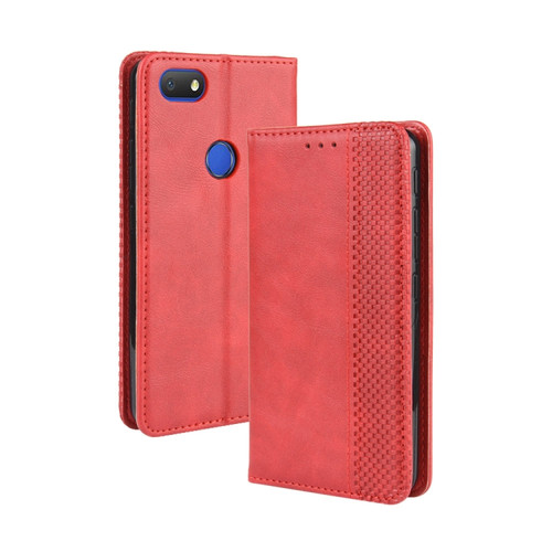 Alcatel 1V - 2019 with Fingerprint Hole Magnetic Buckle Retro Crazy Horse Texture Horizontal Flip Leather Case with Holder & Card Slots & Photo Frame - Red