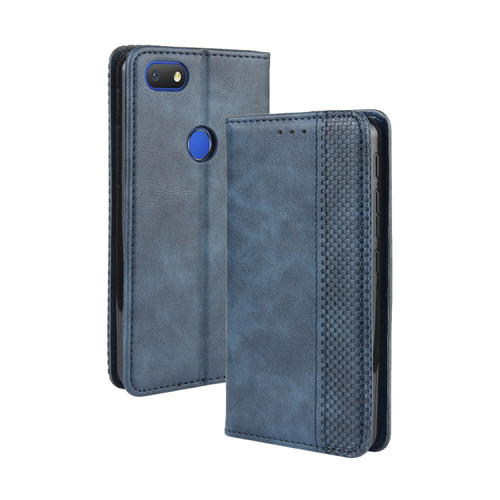 Alcatel 1V - 2019 with Fingerprint Hole Magnetic Buckle Retro Crazy Horse Texture Horizontal Flip Leather Case with Holder & Card Slots & Photo Frame - Blue