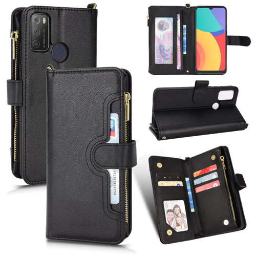Alcatel 1S 2021 / 3L 2021 Litchi Texture Zipper Leather Phone Case - Black