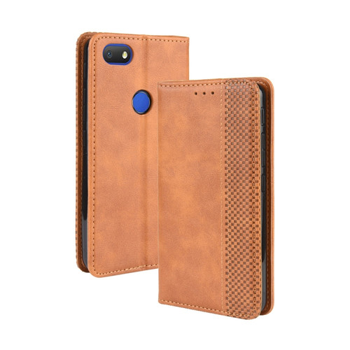 Alcatel 1V - 2019 with Fingerprint Hole Magnetic Buckle Retro Crazy Horse Texture Horizontal Flip Leather Case with Holder & Card Slots & Photo Frame - Brown