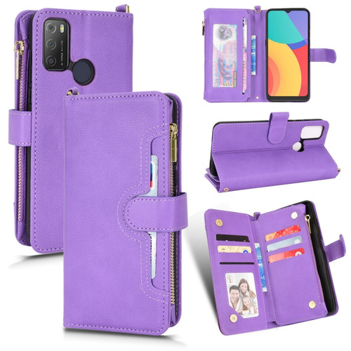 Alcatel 1S 2021 / 3L 2021 Litchi Texture Zipper Leather Phone Case - Purple