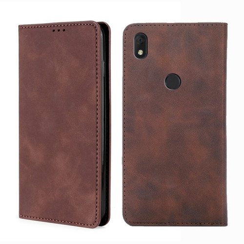 Alcatel Axel / Lumos Skin Feel Magnetic Horizontal Flip Leather Phone Case - Dark Brown