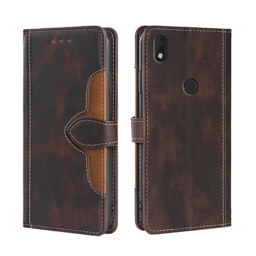 Alcatel Axel/Lumos Stitching Skin Feel Magnetic Buckle Horizontal Flip PU Leather Case - Brown