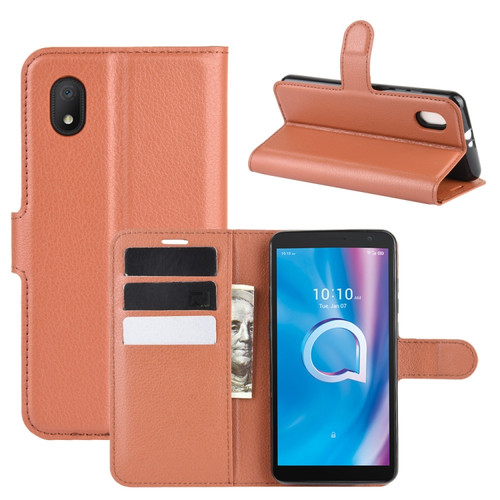 alcatel 1B - 2020 Litchi Texture Horizontal Flip Protective Case with Holder & Card Slots & Wallet - Brown