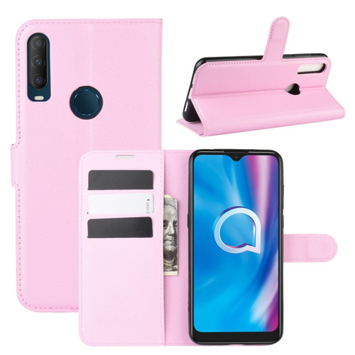 alcatel 1S - 2020 Litchi Texture Horizontal Flip Protective Case with Holder & Card Slots & Wallet - Pink
