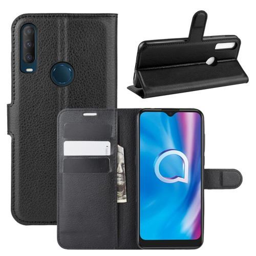 alcatel 1S - 2020 Litchi Texture Horizontal Flip Protective Case with Holder & Card Slots & Wallet - Black