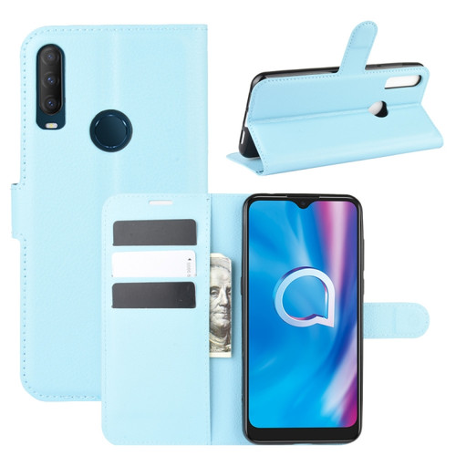 alcatel 1S - 2020 Litchi Texture Horizontal Flip Protective Case with Holder & Card Slots & Wallet - Blue
