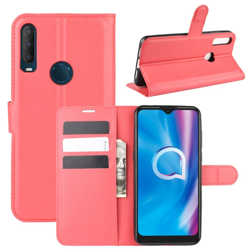 alcatel 1S - 2020 Litchi Texture Horizontal Flip Protective Case with Holder & Card Slots & Wallet - Red