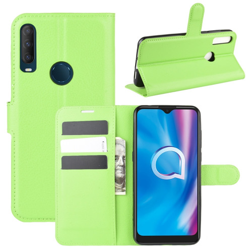 alcatel 1S - 2020 Litchi Texture Horizontal Flip Protective Case with Holder & Card Slots & Wallet - Green