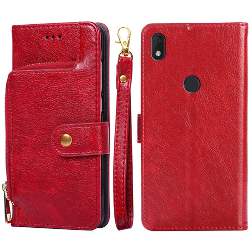 alcatel Axel/Lumos Zipper Bag Leather Phone Case - Red