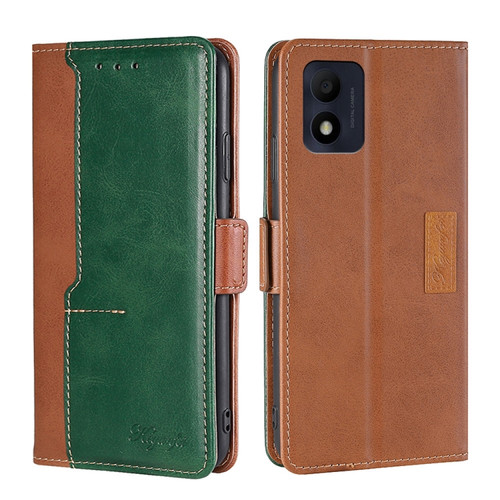 Alcatel 1B 2022 Contrast Color Side Buckle Leather Phone Case - Light Brown + Green